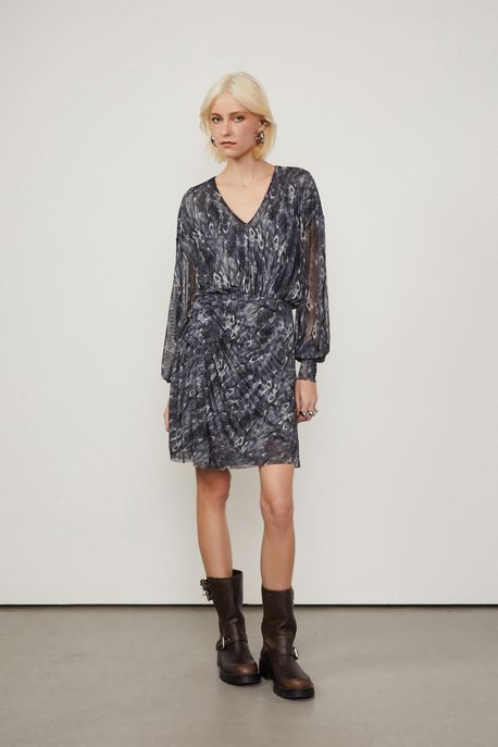 Vestido Curto Estampado Textura Urban Preto Est Textura Urban Preto Aj - P