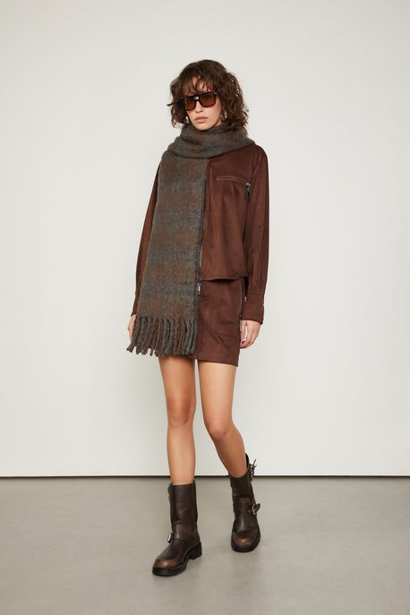 Saia Mini Like Leather Recortes Marrom Cafe - P