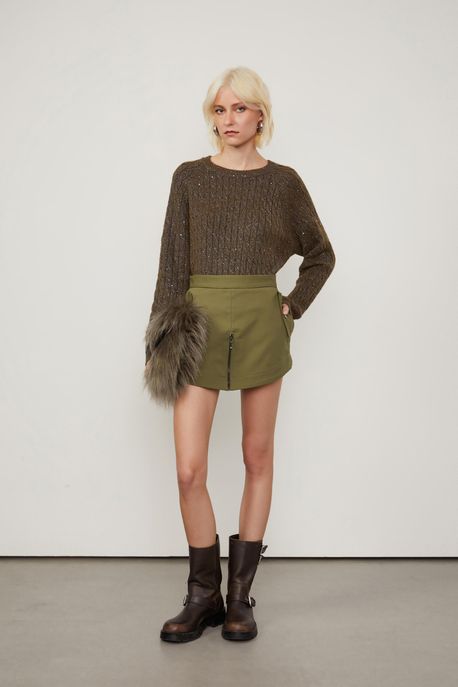 Shorts Saia Com Ziper Frontal Verde Figo - G