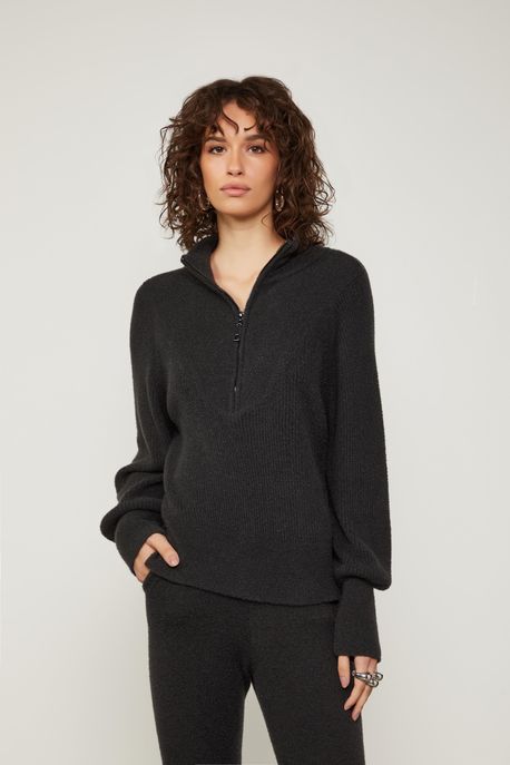 Blusa De Tricot Felpudo Chumbo - M