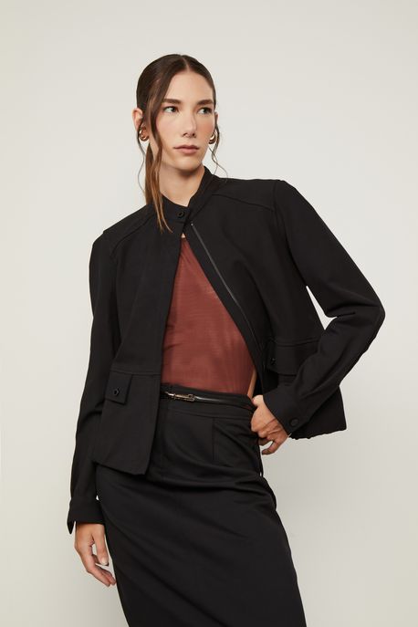 Jaqueta Recortes e Pespontos Preta Preto - P