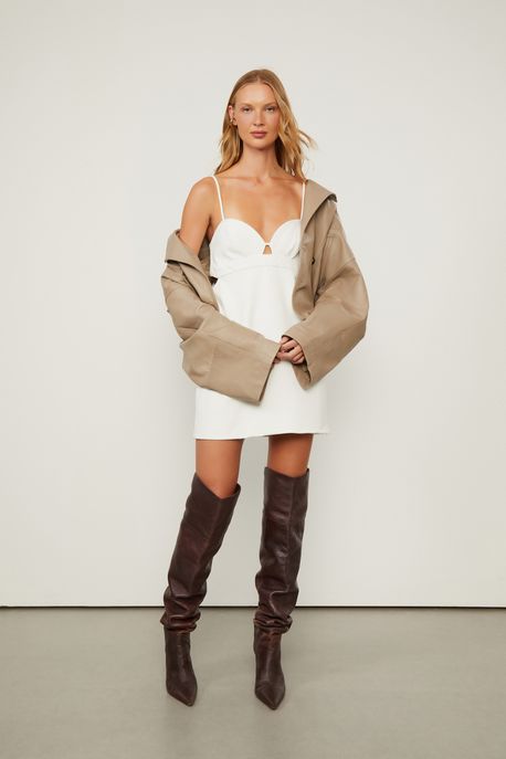 Vestido De Malha Estruturada Off White Curto Top Pesponto Off White - M