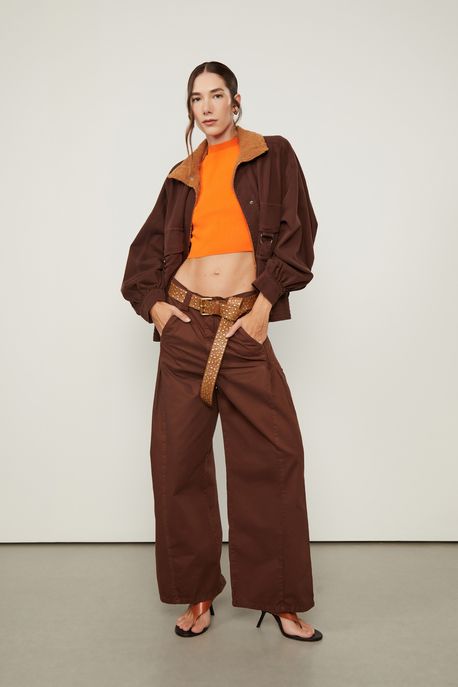 Blusa Básica De Tricot Cropped Gola Alta Laranja Queimado - PP