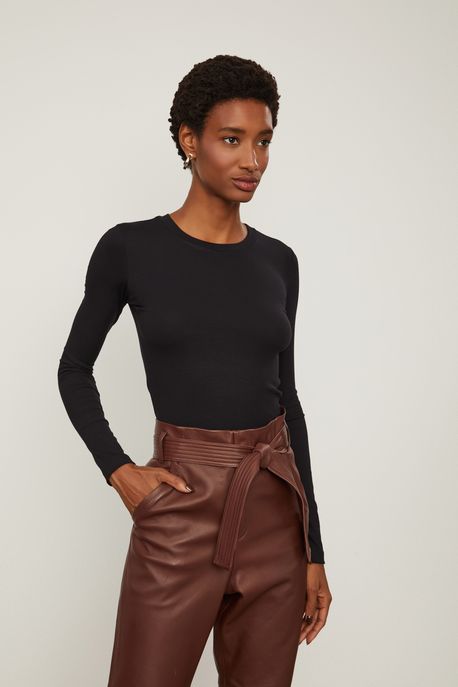 Blusa Malha Manga Longa Basic Preto - GG