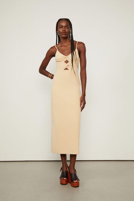 Vestido De Malha Detalhe Nos Clara Nude Marzipan - M