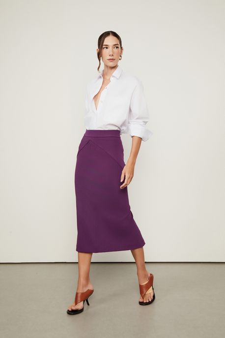Saia Lápis Recorte Arredondado Roxo Plum - GG