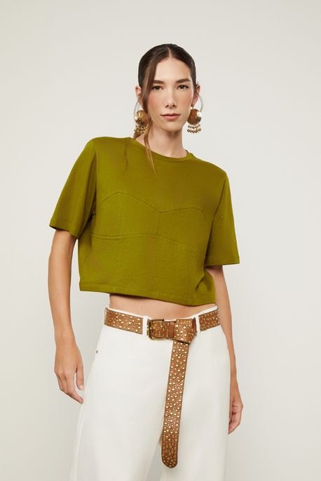 t Shirt De Malha Verde Corselet Verde Figo - GG