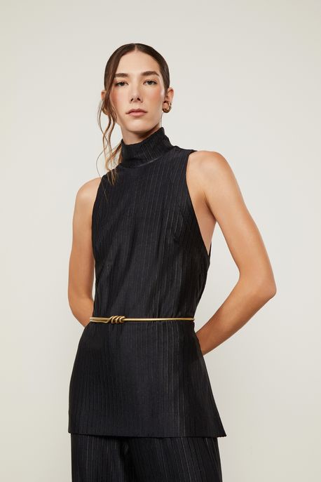 Blusa Túnica Sem Manga Com Gola Alta Preto - G