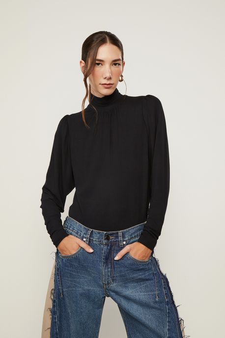 Blusa De Malha Gola Alta Preto Preto - PP