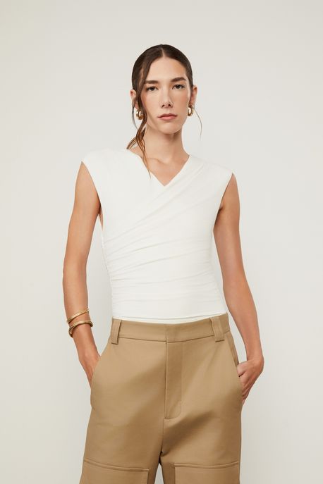 Body De Malha Franzido Off White - G