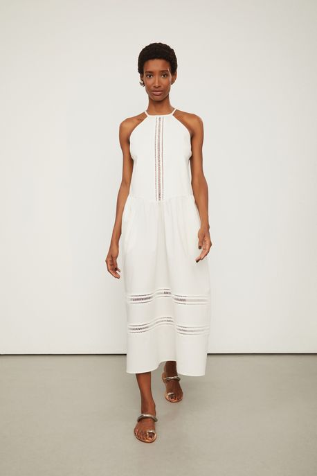 Vestido Midi De Alcinha Com Entremeios De Algodão Off White Off White - 42