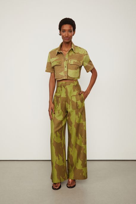 Camisa Mini De Sarja Camuflada Est Textura Think Bamboo e Figo m - P