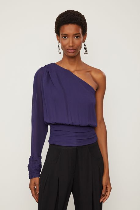 Blusa De Georgette Ombro Só Azul Azul Eclipse - 40