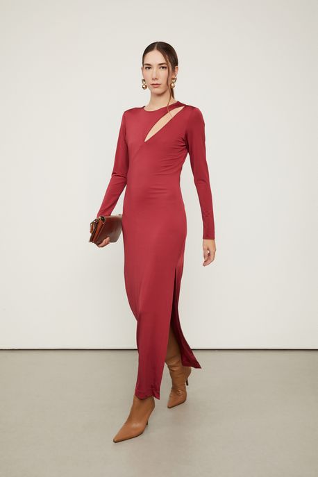Vestido De Jersey Marrom Vazado Marrom Ruibarbo - M