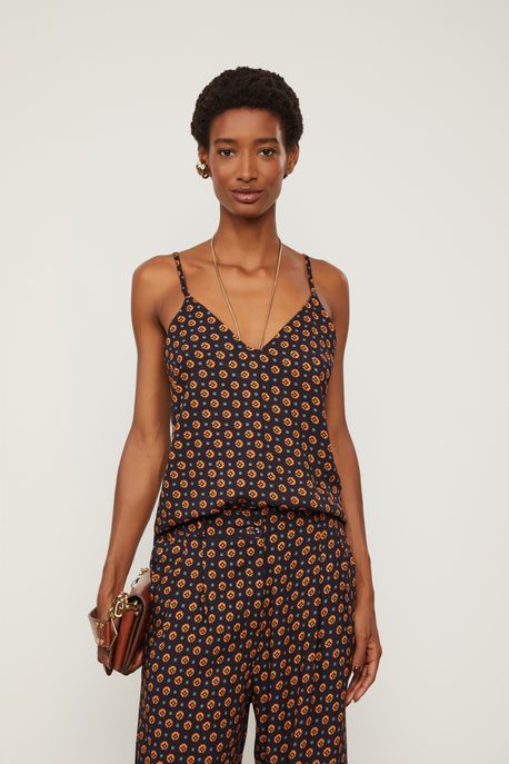 Regata De Viscose Estampada Est Gravataria Icone Preto e Queimado - 42