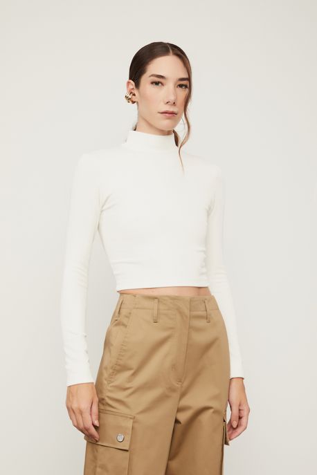 Blusa Gola Alta Canelada Off Off White - M