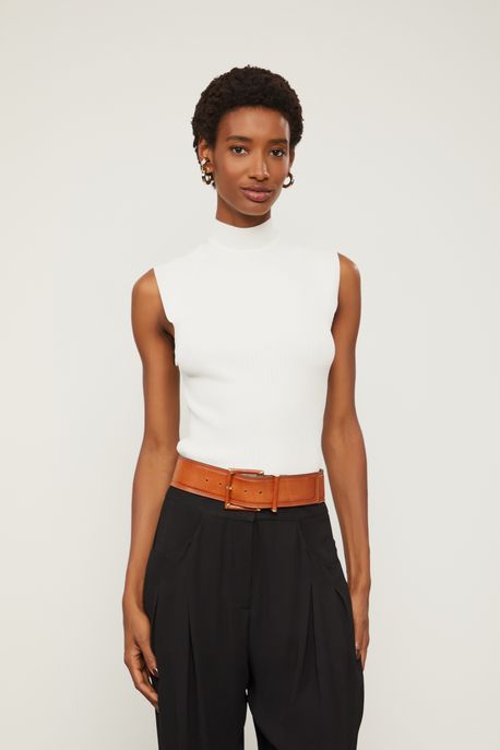 Regata De Tricot Detalhe Recortes Off White - M