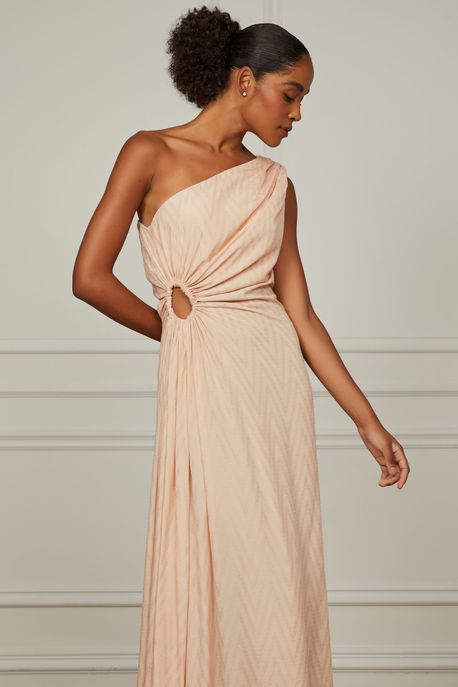 Vestido Longo Lurex Rosa Um Ombro Só Rosa Pastel - 36