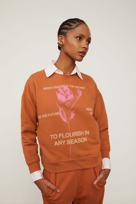 Casaco De Moletom Marrom Silk Urban Flora Marrom Biscoito - G