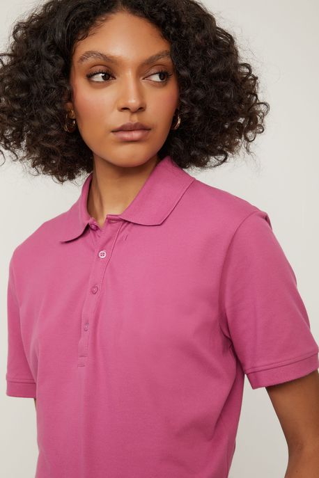 Blusa Polo De Malha Rosa Rosa Primula - G