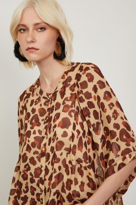 Blusa De Georgete Com Estampa De Onça Preto - P