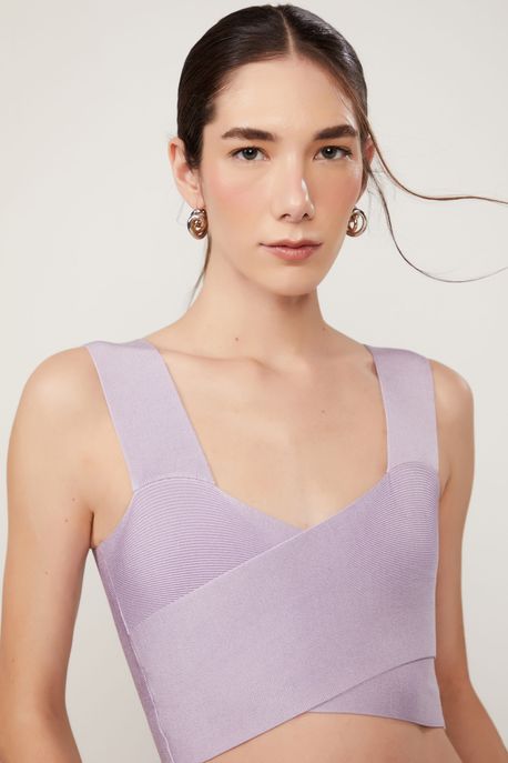 Top De Tricot Faixa Cruzado Basic Lilas Pastel - P