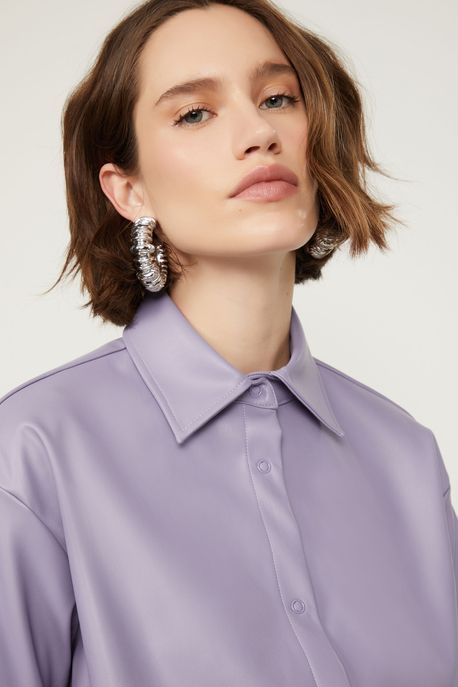 Camisa Like Leather Cropped Lilas Dusk - G