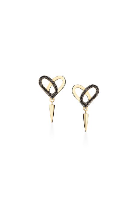 Brinco Sentire Spike Ouro Amarelo Com Diamante Black - U