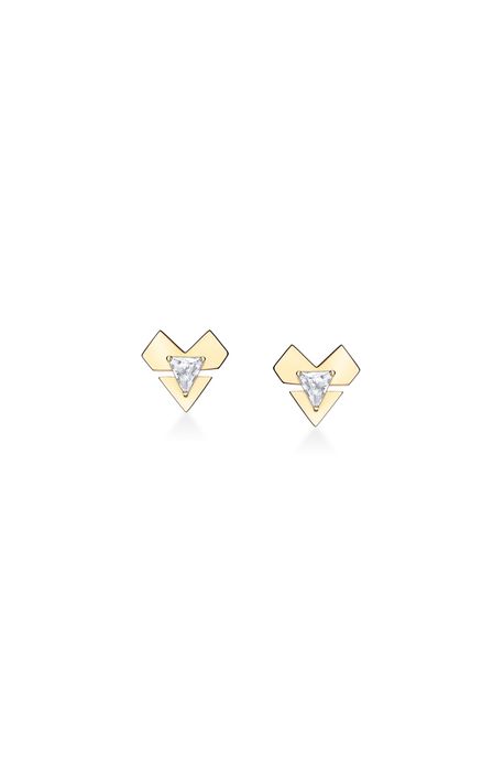 Brinco Amelie Geometrico Ouro Amarelo Com Topázio White - U