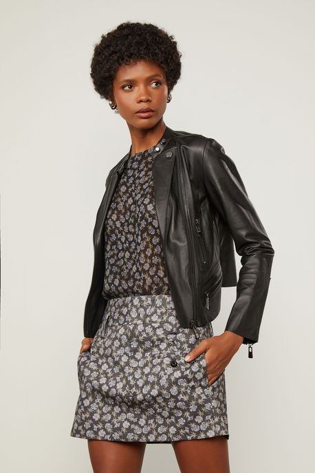 Mini Saia Maia Est Floral Seco Azul e Preto - 42