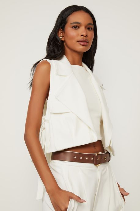 Colete Off White De Malha Estruturada Cropped Off White - G