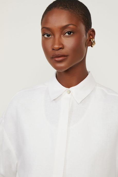 Camisa De Linho Com Bordado De Orquídea Nas Costas Off White - M