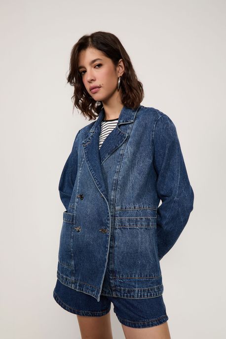 Blazer De Jeans Stoned Marmorizado Jeans Medio - P