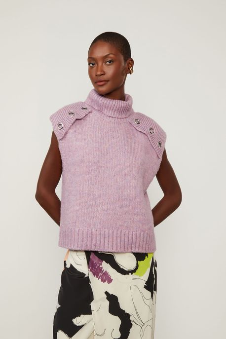 Pull De Tricot Com Detalhe Ilhós Lilas Flash - M