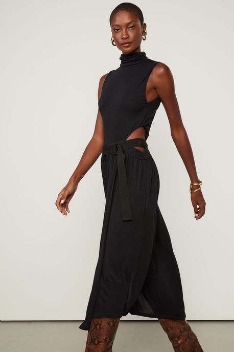 Vestido De Malha Preto Detalhe Gorgurão Preto - G