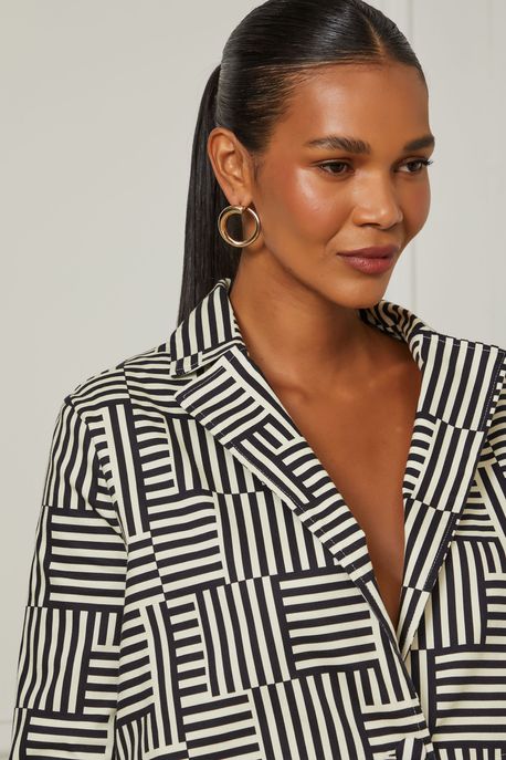 Blazer De Sarja Curto Listras Beira Listra Beira Manhã e Preto - 42