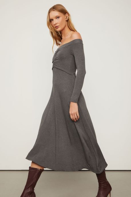 Vestido Midi Ombro a Ombro Mescla Mescla - P