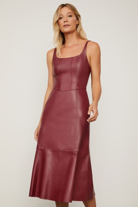 Vestido De Couro Midi Regata Cosert Marrom Ruibarbo Marrom Ruibarbo - 36