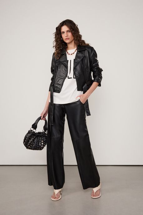 Jaqueta De Couro Perfecto Bolso Lateral Preto - 38