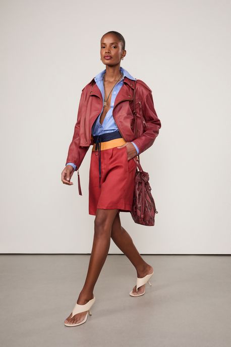 Jaqueta De Couro Perfecto Foleo Vermelho Nautico - 38