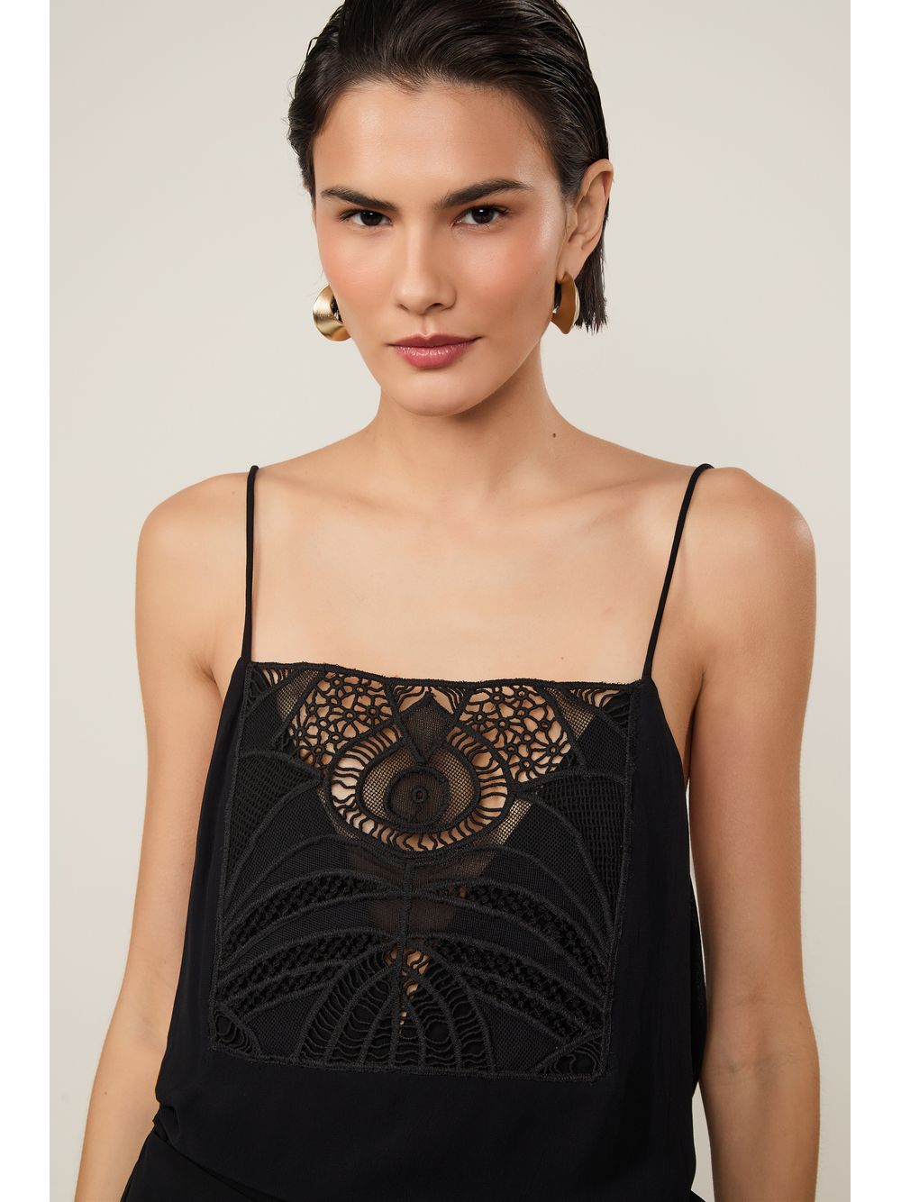 Animale — Vestido De Georgette Pesado Mini Pareô Com Pala De Renda