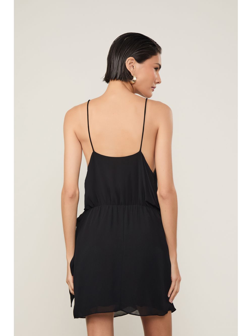 Animale — Vestido De Georgette Pesado Mini Pareô Com Pala De Renda