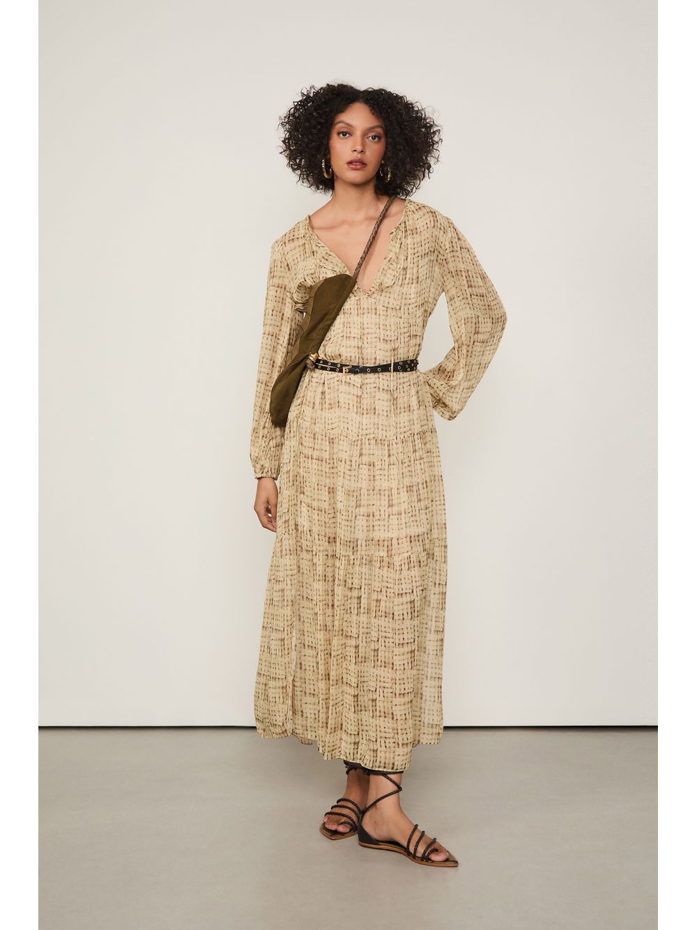 Animale — Vestido De Georgette Midi Com Camadas Estampado
