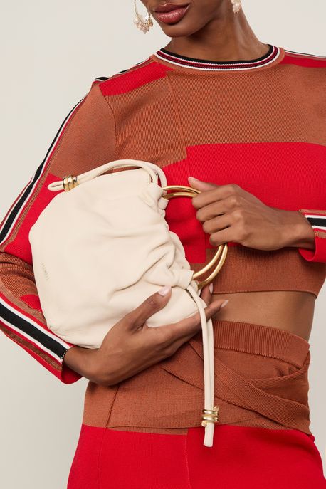 Bolsa De Couro Mini Alça Metal Argola Bege Baia - U