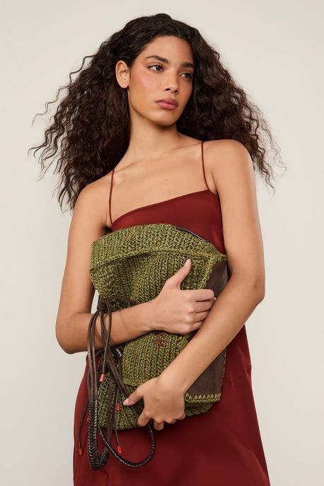Bolsa De Rafia Crochet Verde Moss - U