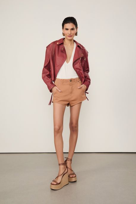 Short Mini De Sarja Estonado Marrom Tan - 40