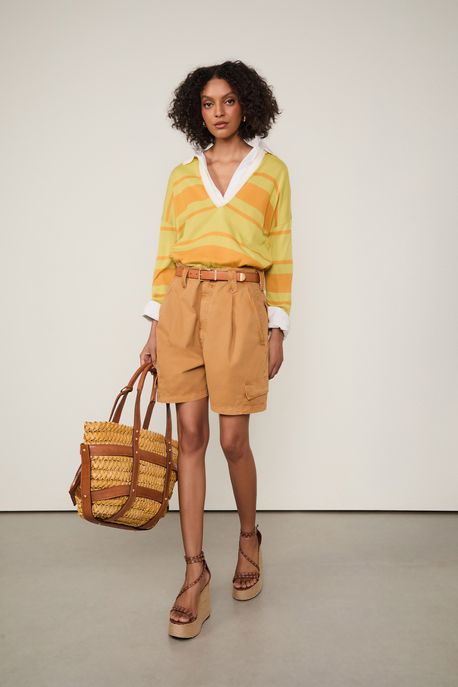 Bermuda De Sarja Loose Marrom Tan - 36