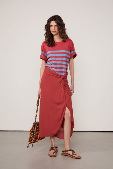 Saia De Georgette Pesado Midi Pareô Vermelha Vermelho Nautico - 38