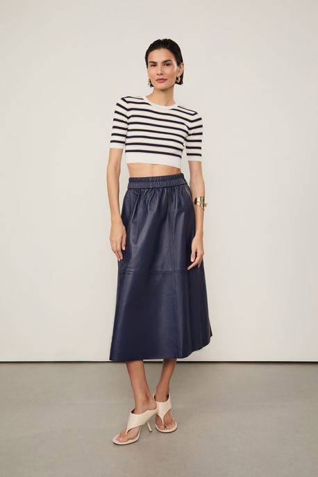 Saia De Couro Midi Cód Elástico Azul Ancora - 36