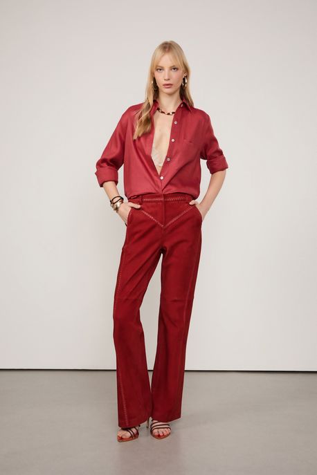 Calça De Chamois Bordada Mini Flare Vermelho Nautico - 42